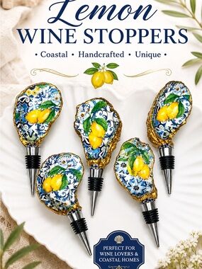 Oyster Shell Wine Stopper - Handmade by Me - Italian Style Lemon Amalfi Coast